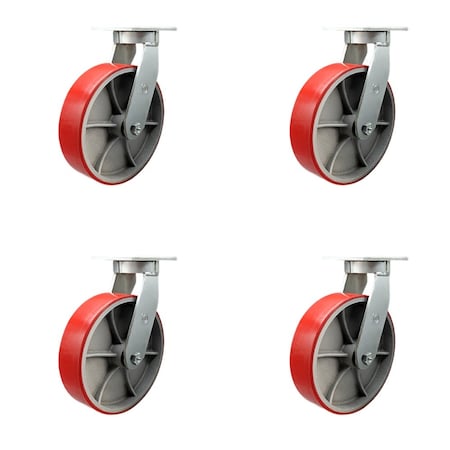 Service Caster 10'' Extra Heavy Duty Red Poly on Cast Iron Wheel Swivel Caster , 4PK CRAN-SCC-KP92S1030-PUR-RS-4